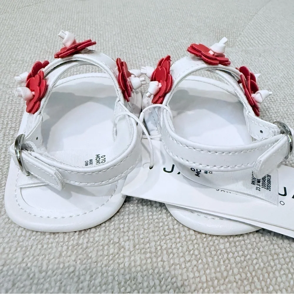 NWT Janie and Jack white/ red infant sandals size 0-3 months